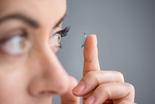 Woman wearing contact lenses